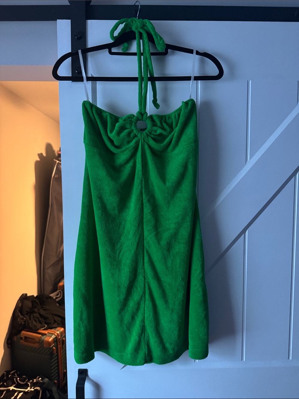 Green Halter Mini towel Dress with Ring Detail